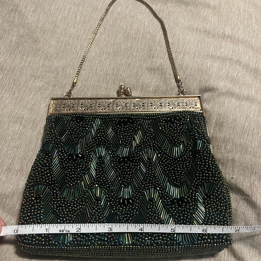 Elegant Beaded Clutch in emerald green and Gold